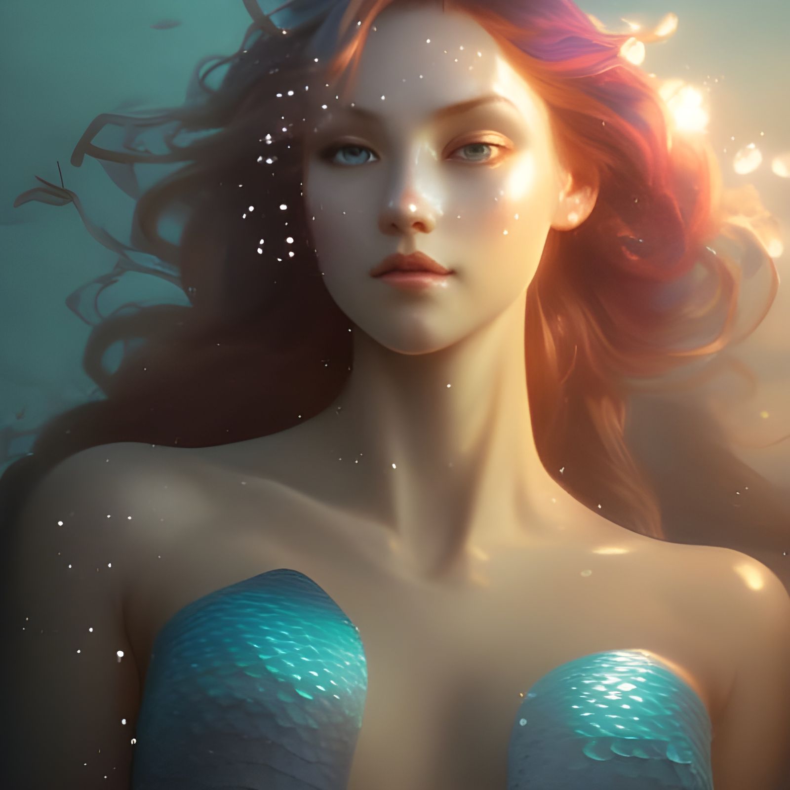 Sparkling Mermaid Portrait in Digital Art Style