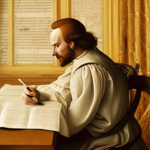 Shakespeare Writing Sonnet in Renaissance Style
