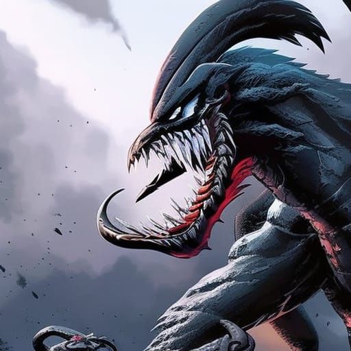 Hyperrealistic Venom Portrait in Splash Art Style