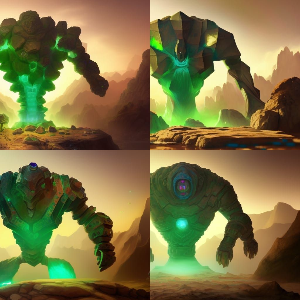 Emerald Crystal Stone Golem: Detailed Fantasy Art