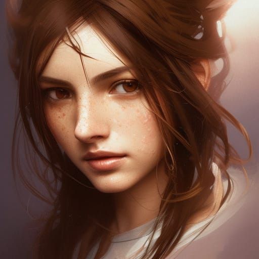 Detailed Portrait of Brown-Haired Teenage Girl