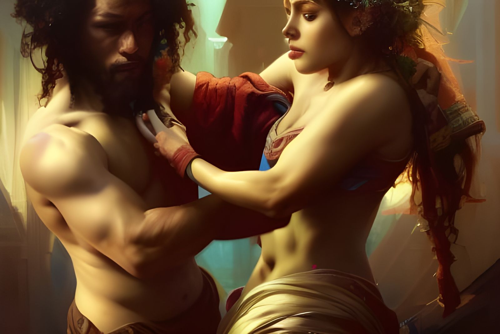 Samson and Delilah Portrait in Art Nouveau Style