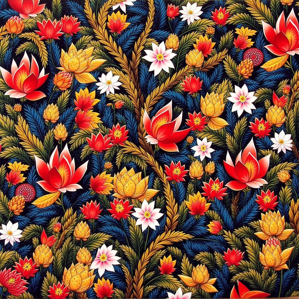 Botanical Tapestry of Fractured Flora in Hyperrealism