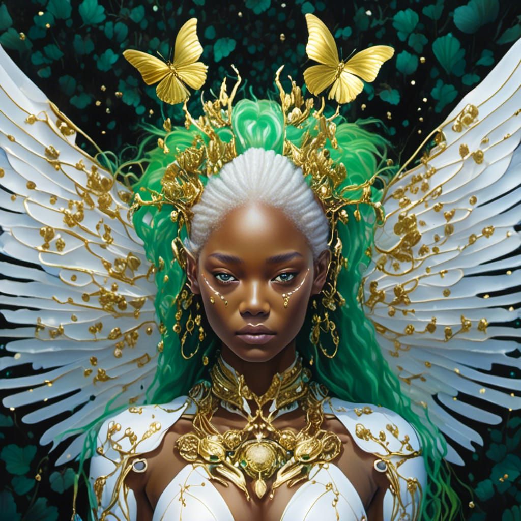 Afro Beauty with Butterfly Wings in Hyperreal Black Light Ar...