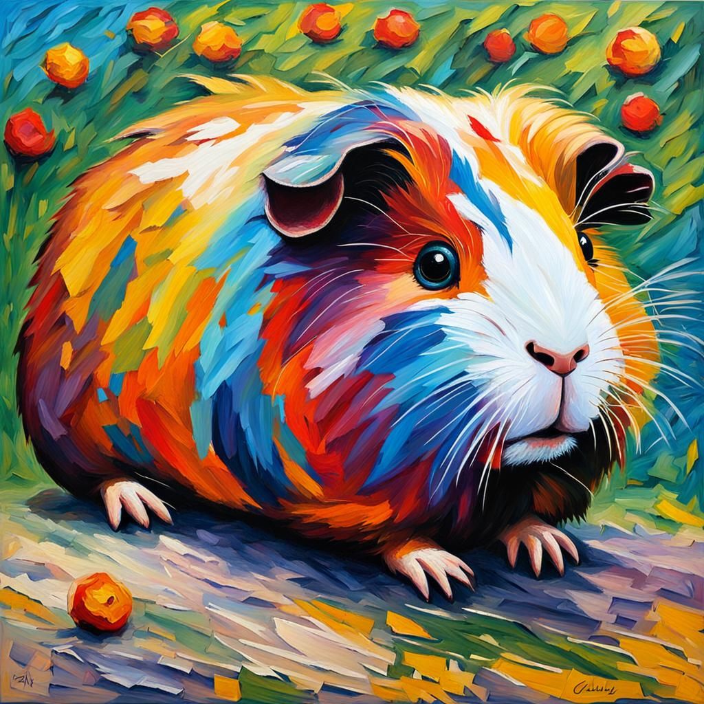Guinea Pig in Neo-Impressionist Oil Painting Style