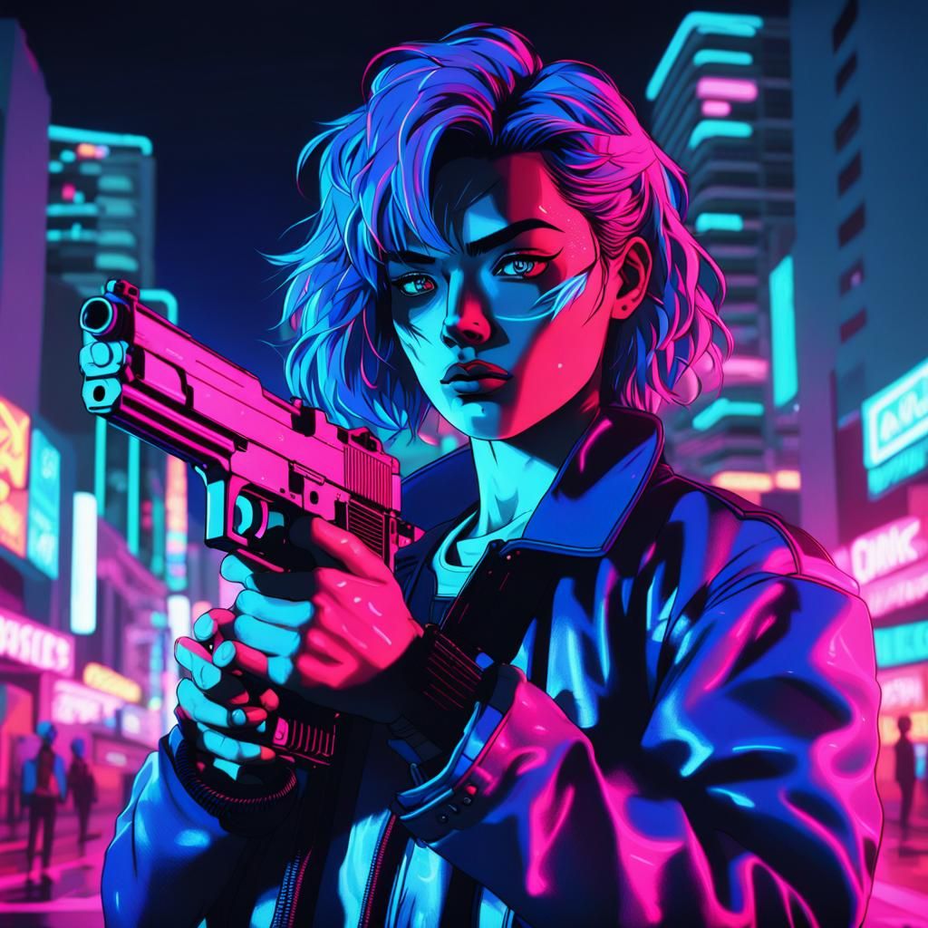 Killer in Neon Miami: Cyberpunk Anime Art