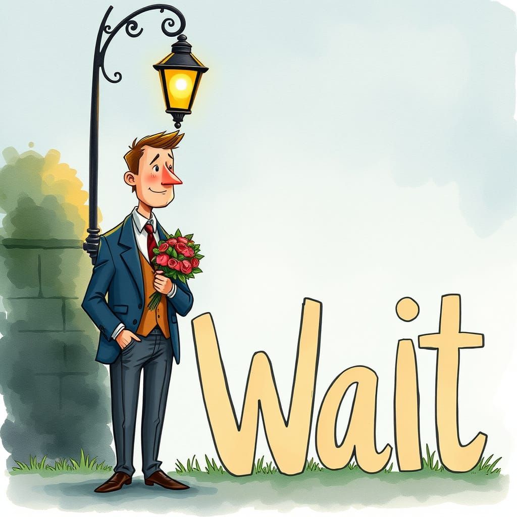 Man with Bouquet in Whimsical Watercolor Style