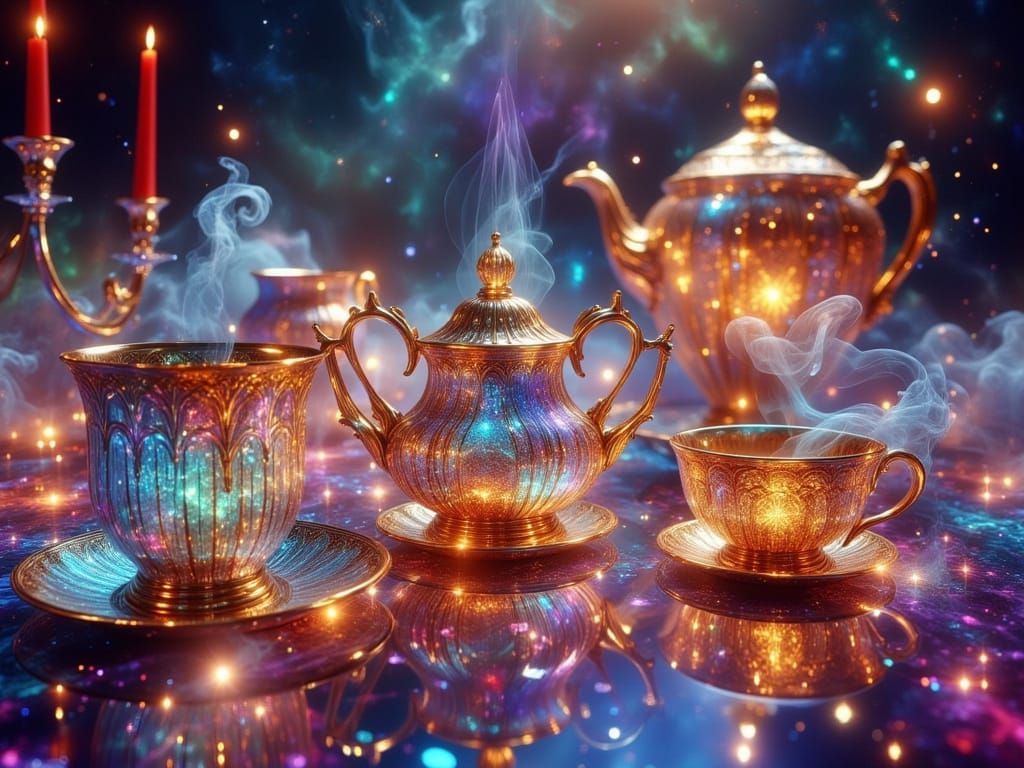 Magical Nebula Tea Set in Dreamscape Fantasy Style