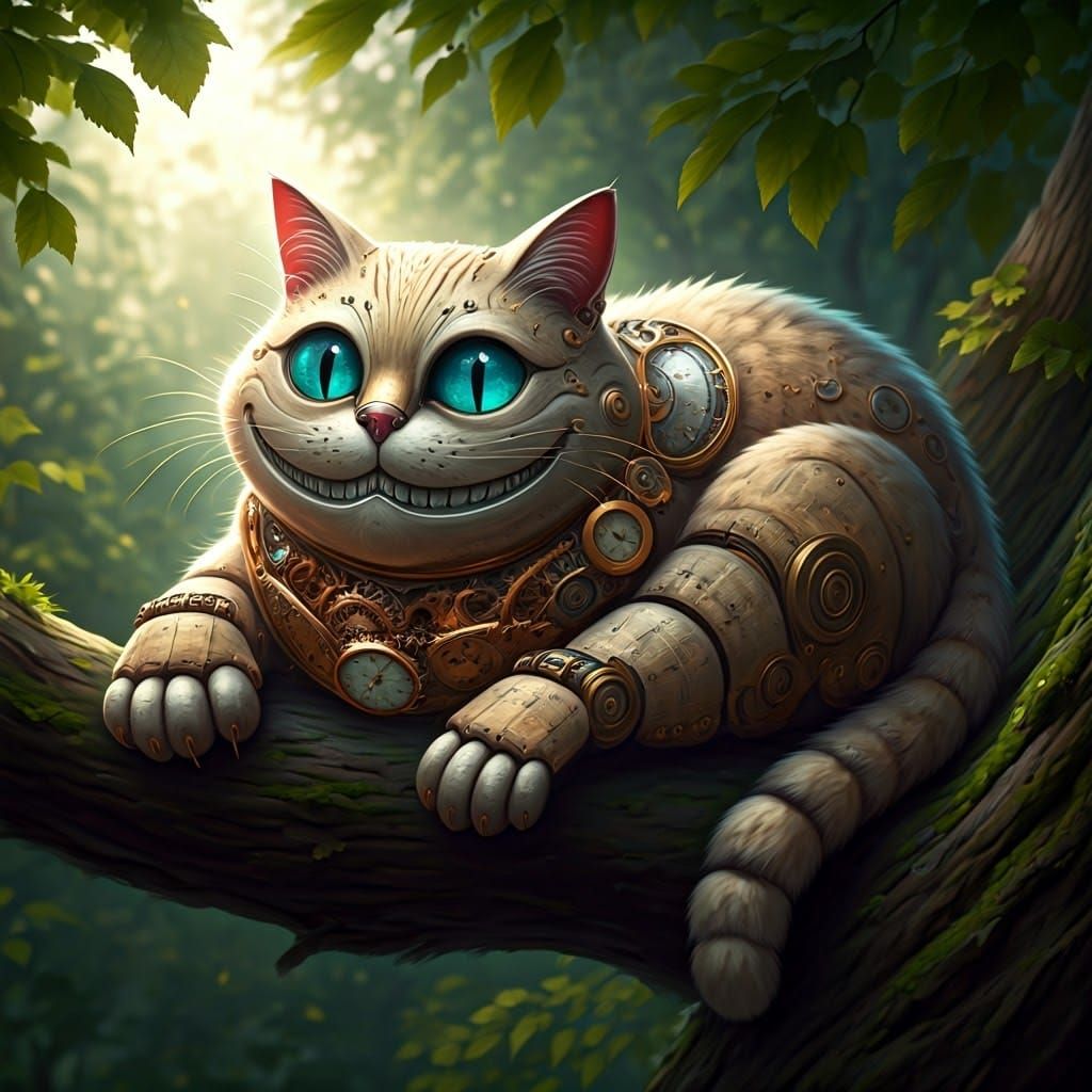 Steampunk Mechanical Cheshire Cat with Clock