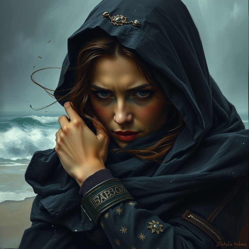 Melancholy Woman in Dark Neoclassical Style