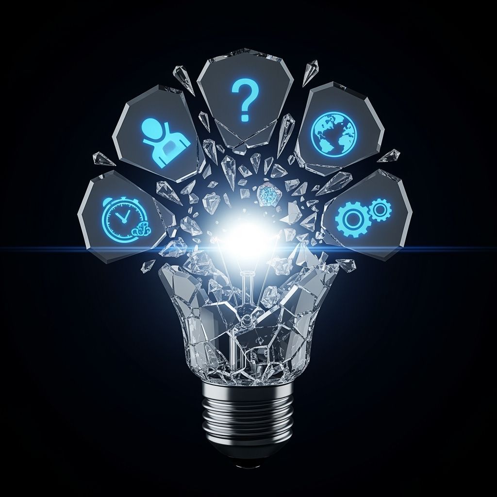 Reassembling Shattered Lightbulb Emblem with Floating Fragme...