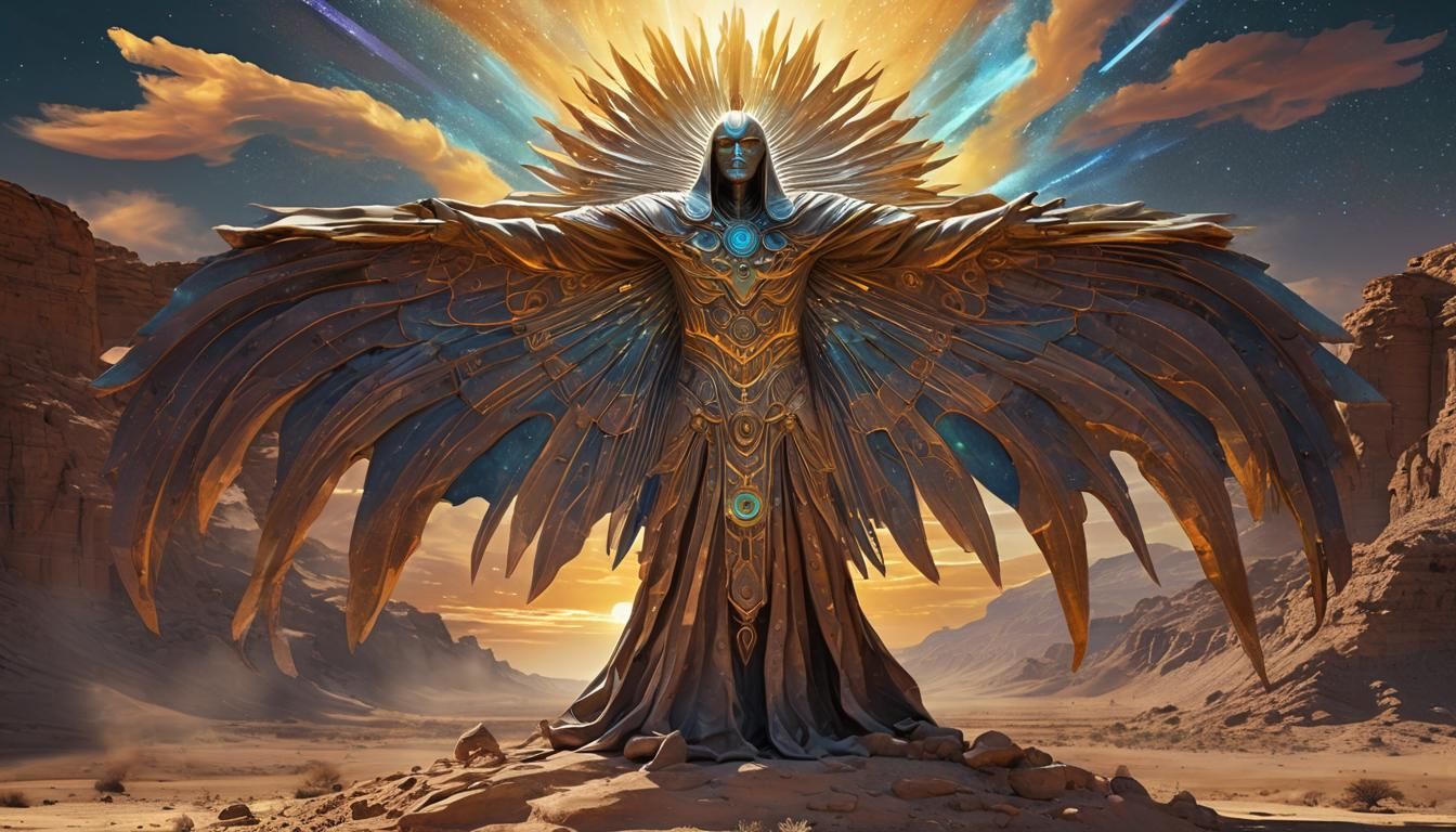 Desert Statue: Sun God in Astral Hologram Style