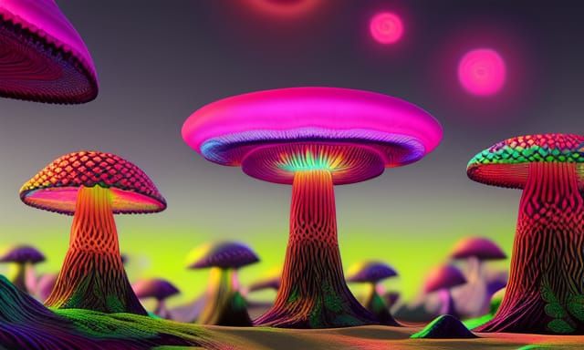 Psychedelic Neon Mushroom Forest in Klimt Style