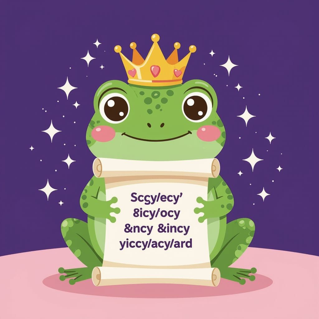 Cute Cartoon Frog King Holds Scroll in Pastel Pink