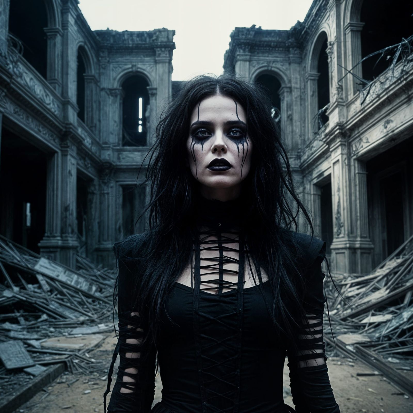 Ethereal Gothic Goddess in Ruins