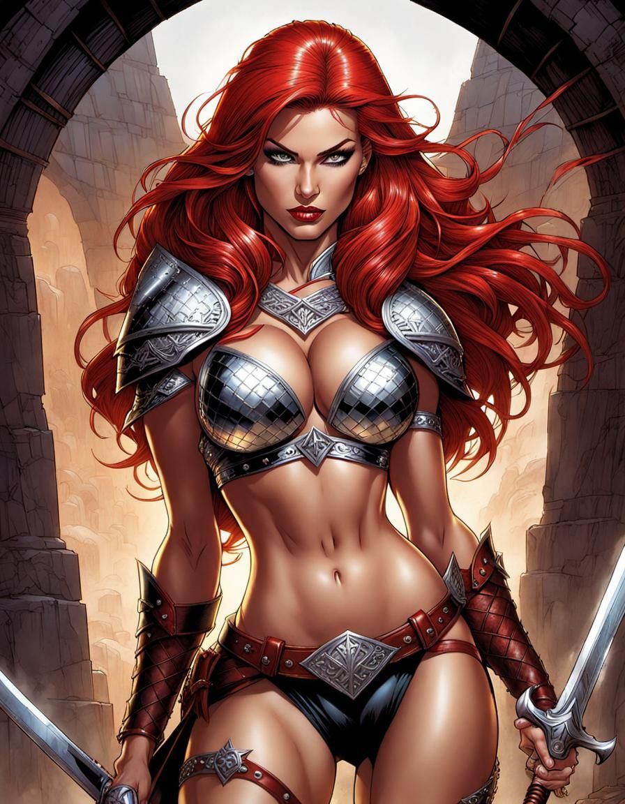 Red Sonja: Voluptuous Warrior in Ancient Tomb