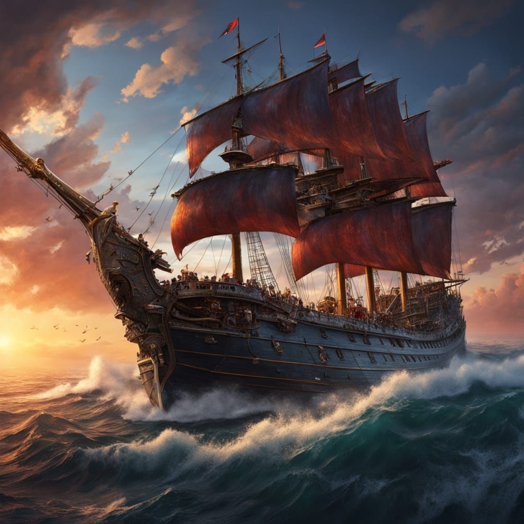 Prince Sailing Ocean with Sword in Dramatic Fantasy Art