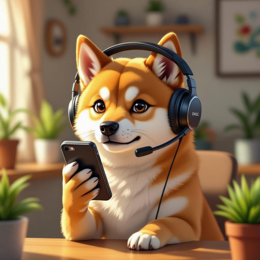 Cute Shiba Inu Focused on Important Phone Call