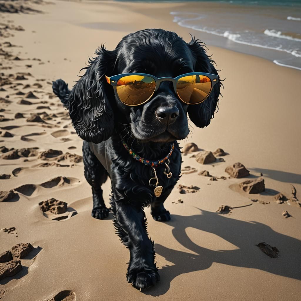 Cocker Spaniel in Sunglasses on Brazil Beach