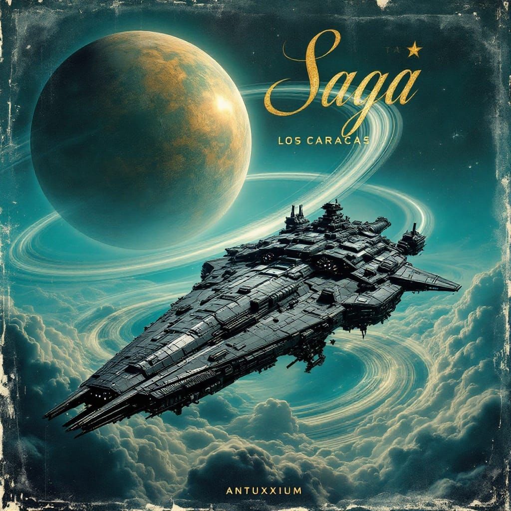 Cosmic Military Vessel Dominates Alien Landscape in Photorea...