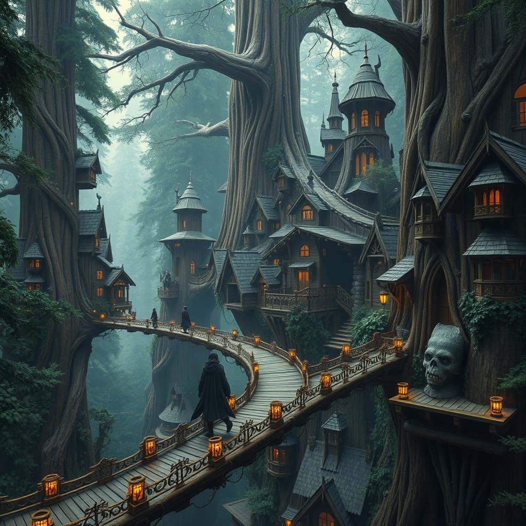 Hyperrealistic Redwood City with Raven People