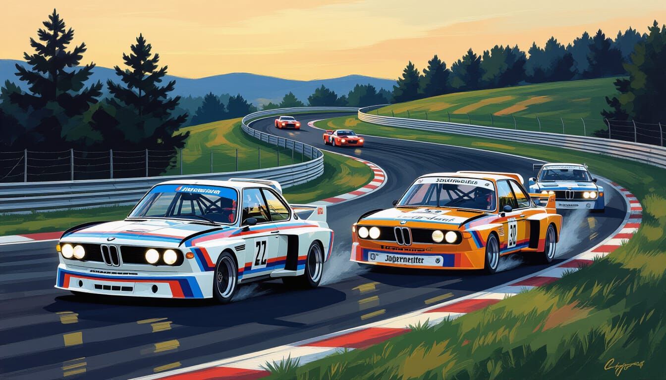 BMW CSL 3.0 Night Race Action Painting