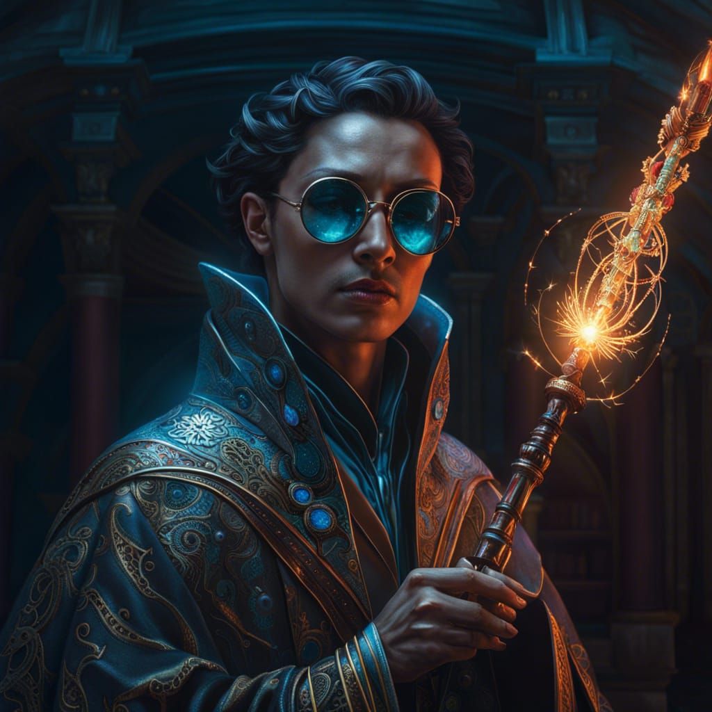 Medieval Mage in Cyberpunk Style Portrait