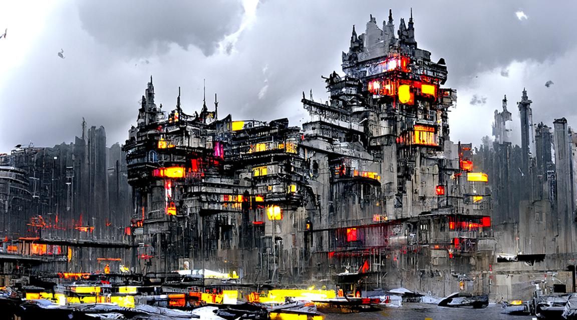 Cyberpunk Cityscape Under Stormy Skies