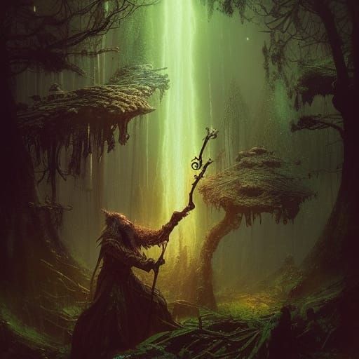 Wizard in Enchanted Forest: Digital Matte Painting