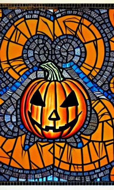 Stained Glass Jack-o-Lantern in Maximalist Mosaic Style