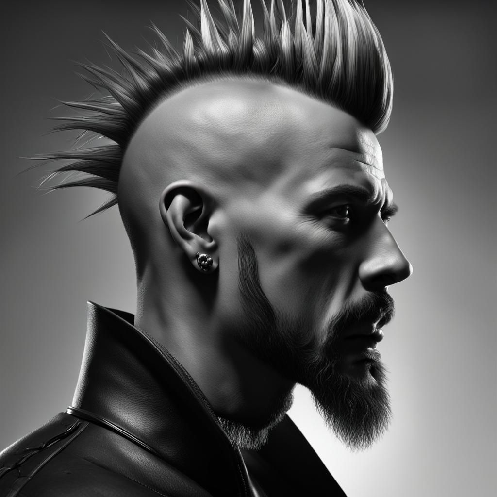 Dramatic Close-Up Portrait of Punk with Mohawk