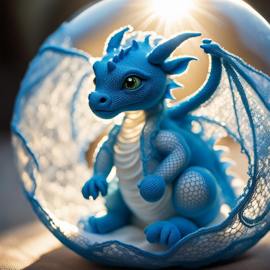 Lace-Encased Blue Baby Dragon in Sunlight