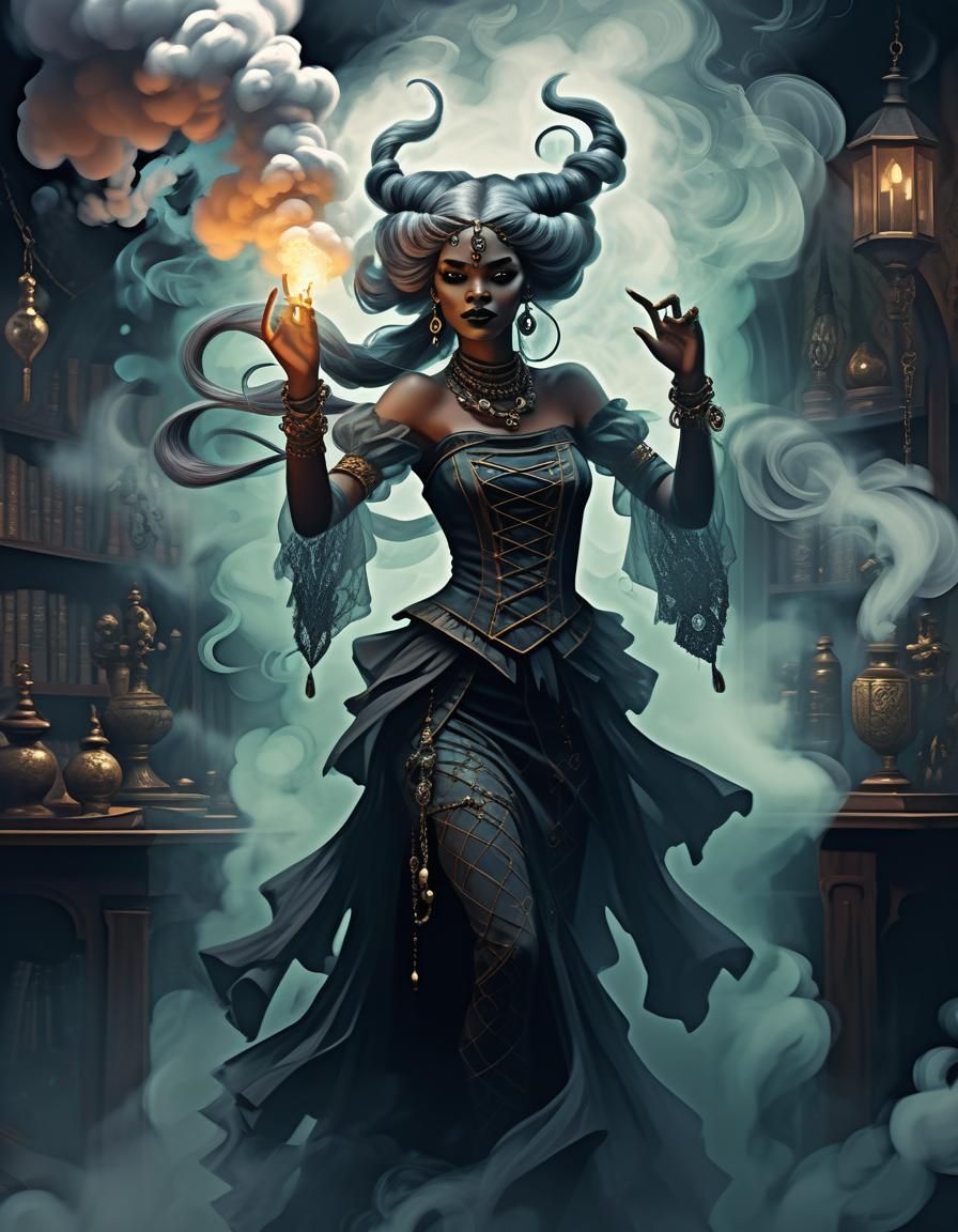 Occultist Sorceress Dancing in Ghostly Smoke