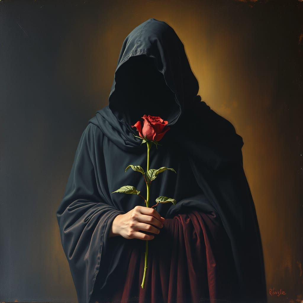 Enigmatic Figure in Decadent Oil Painting Style