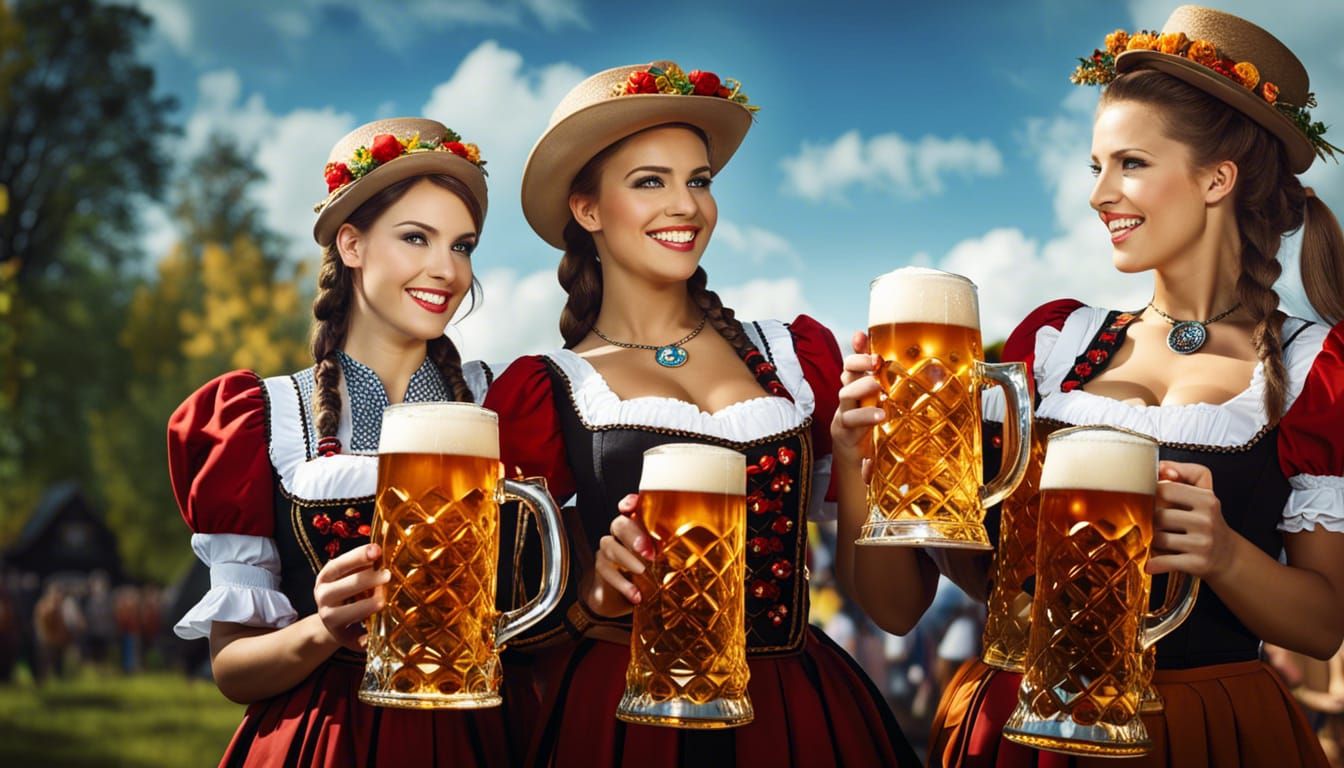 Oktoberfest: Young Women in Traditional German Outfits