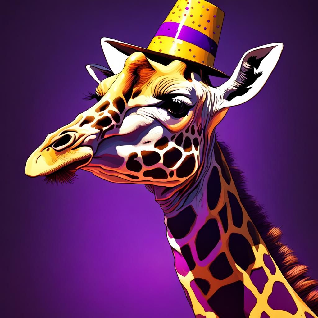 Giraffe Celebrates Birthday in Dark Fantasy Style