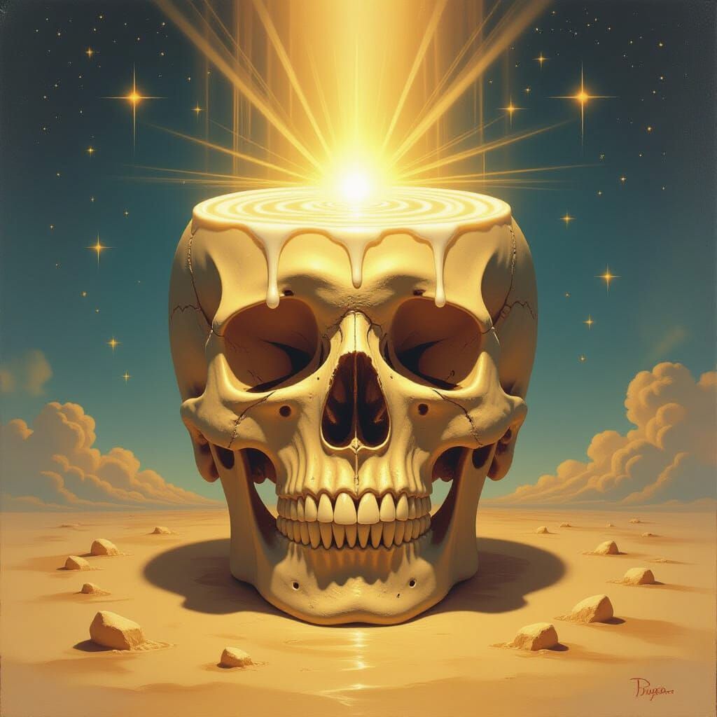 Surreal Skull with Ethereal Light and Celestial Path