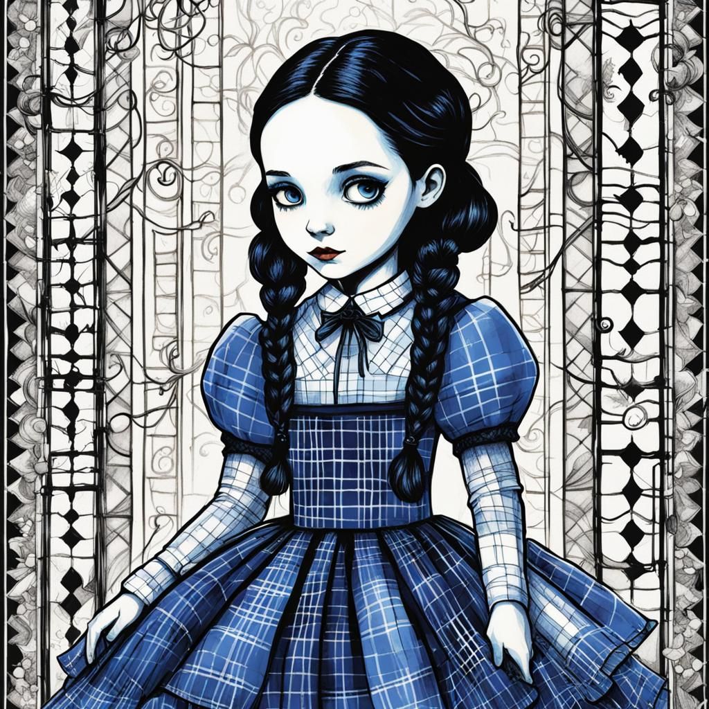 Wednesday Addams in Luminescent Line Art Style