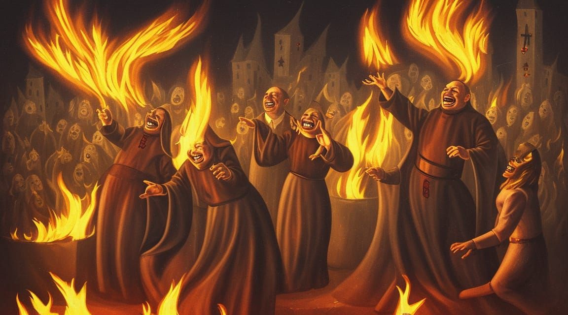Sinister Priest Oversees Witch Burning