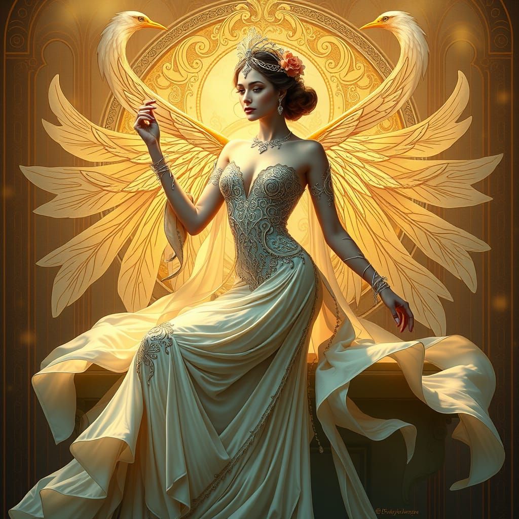 Elegant Woman in Art Nouveau Style
