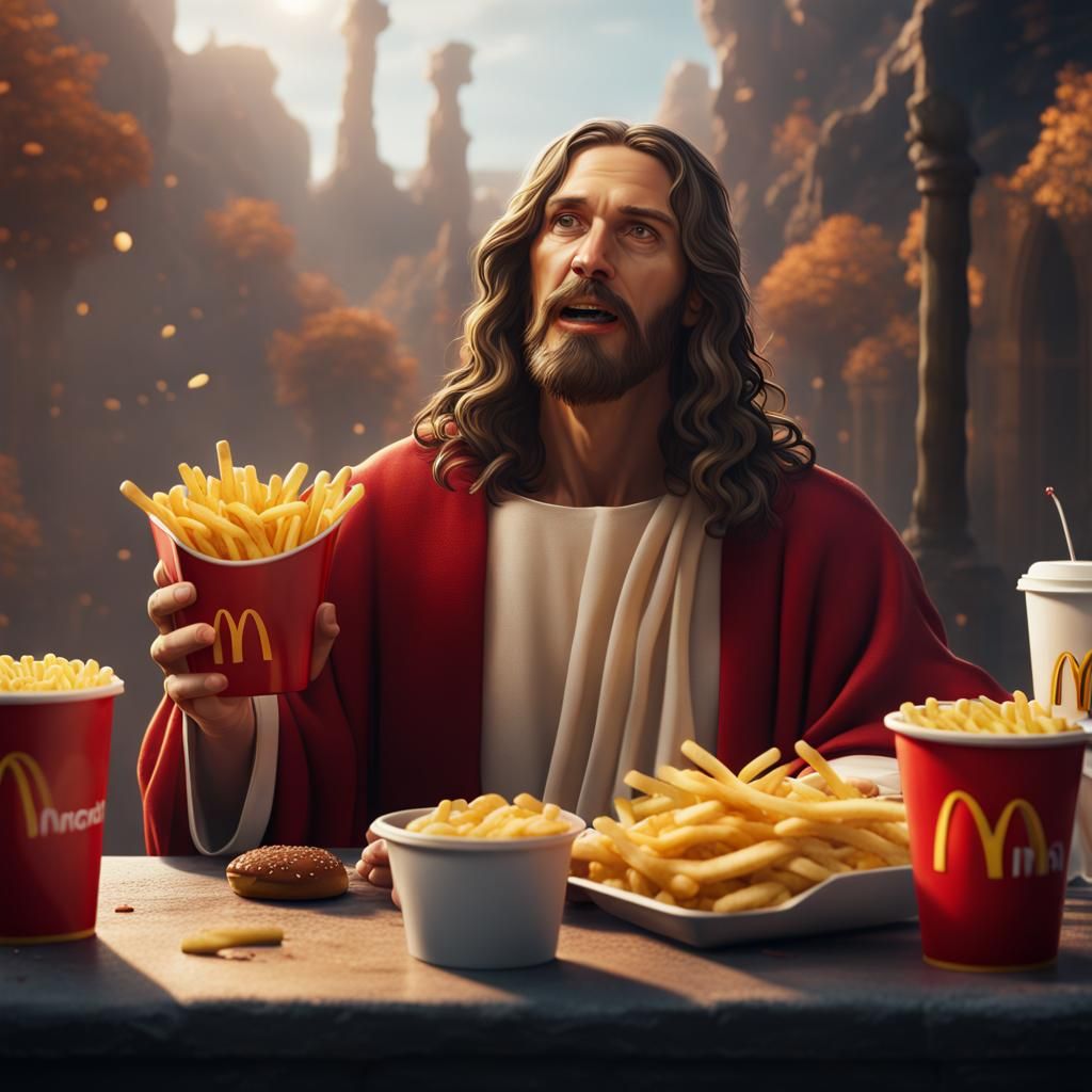 Jesus Christ Enjoys McDonald's: Detailed Matte Painting