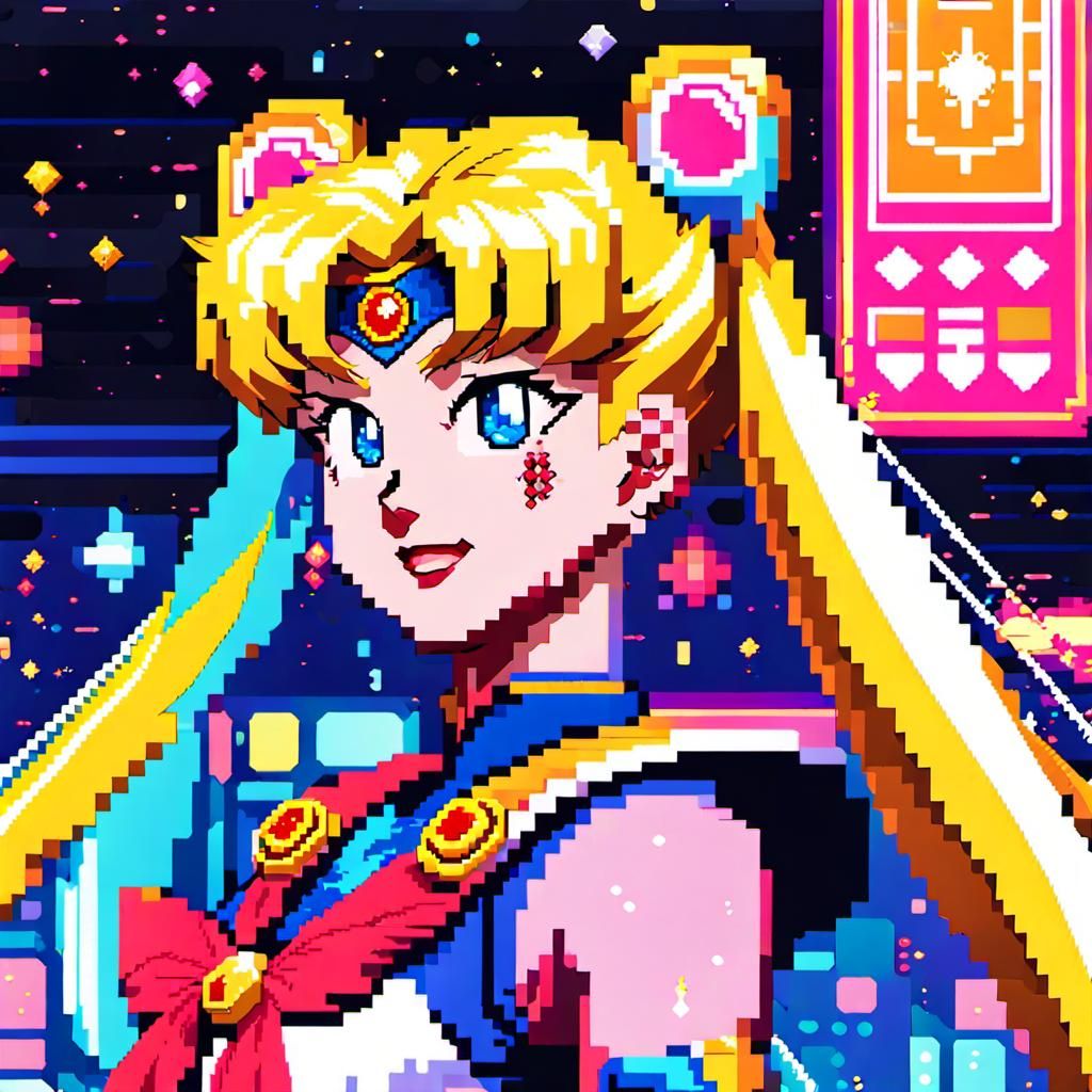 Sailor Moon Pixel Art in 8-bit Style