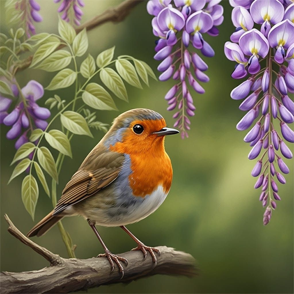 Bird in Floral Filigree, Digital Acrylic Painting