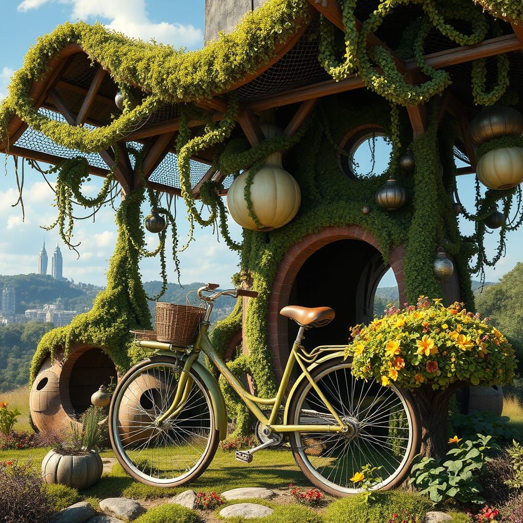 Eco Village Masterpiece in Whimsical Fantasy Style