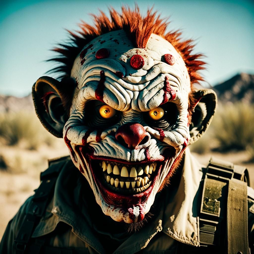 Army Medic Zombie Monkey Monster Clown in Desert