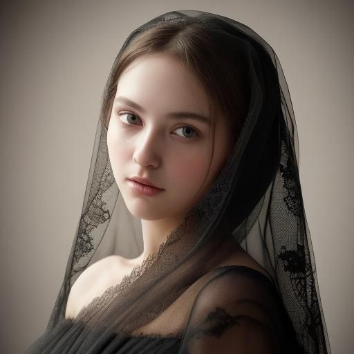 Woman in Black Veil: Impressionistic Oil Portrait