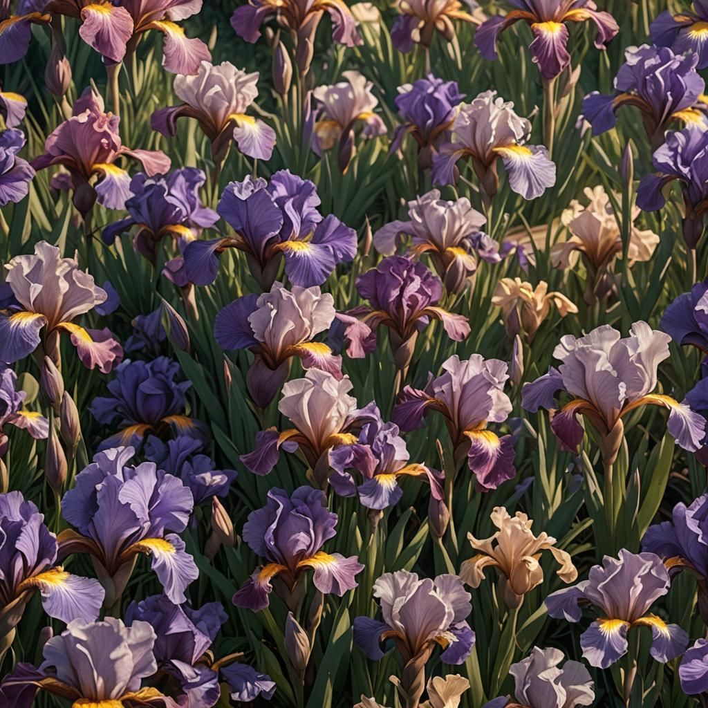 Blooming Iris in Sunlight: Detailed Matte Painting