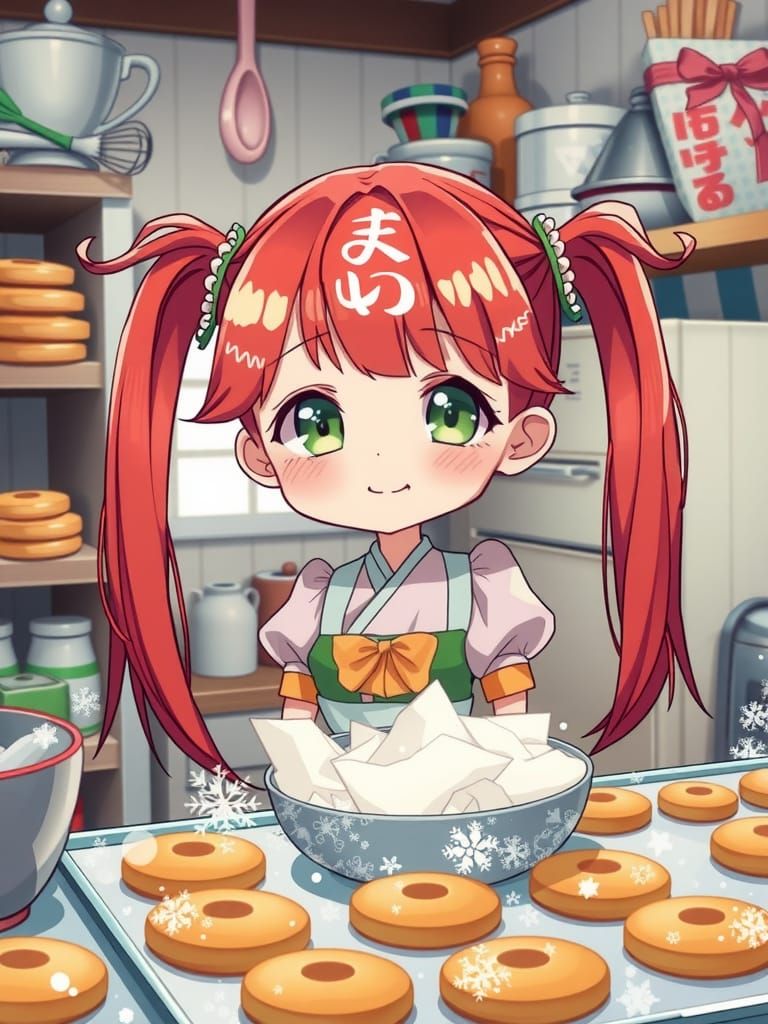 Chibi Baker with Red Hair in Anime Style