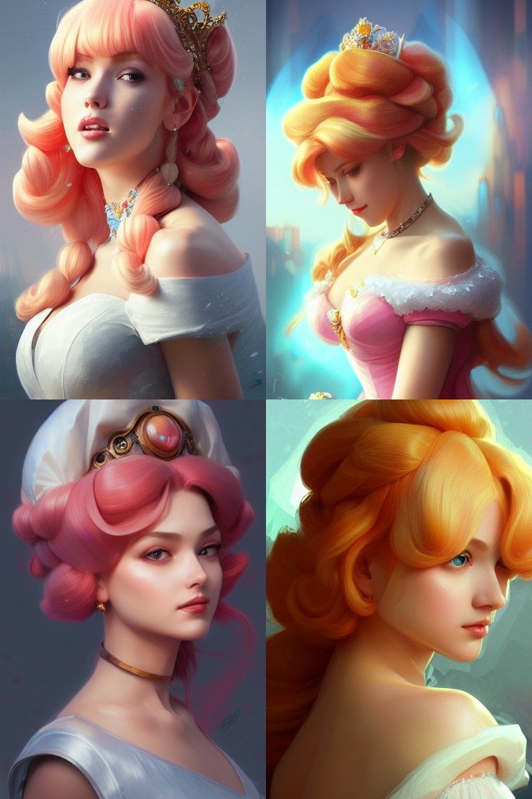 Princess Peach Portrait in Art Nouveau Style