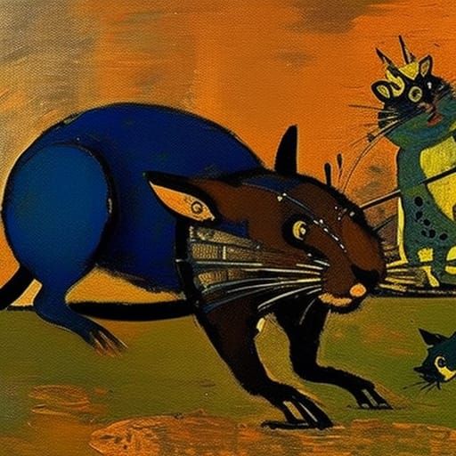 Robotized Rat in Clockpunk Dystopia, Folk Art Style